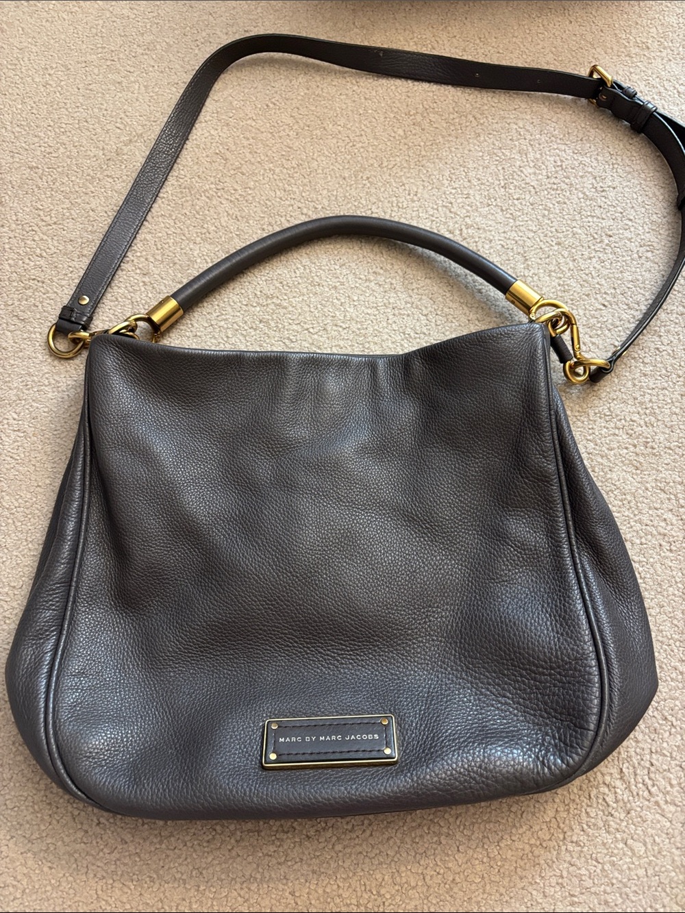 Marc by Marc Jacobs Dark grey Pebbled Leather Shoulder Bag with Gold Hardware
